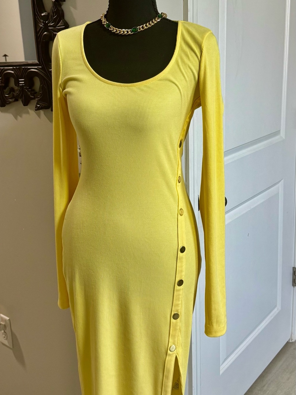 Guess Yellow Long Sleeve Bodycon Dress